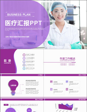 2017年紫色医疗医药医学汇报PPT模板