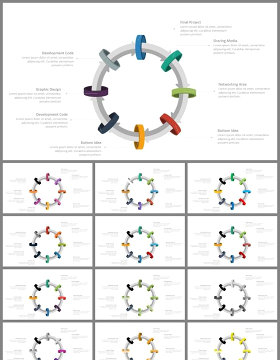 29套配色方案彩色立体环形箭头图表PPT