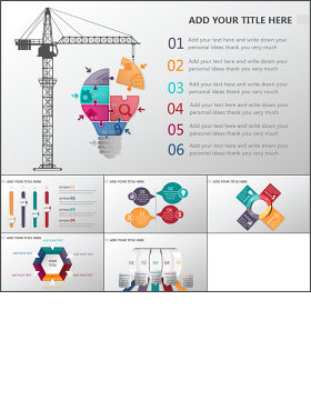 彩色灯泡拼接吊车造型图表PPT模板