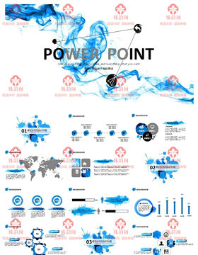 蓝色烟雾唯美静态PPT模版下载