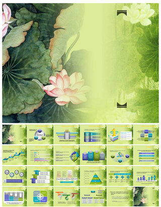 中国风荷花PPT模板素材下载