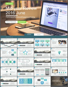 大气扁平商务风2016年中工作总结回顾报告ppt模板