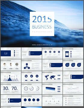 小清新流行背景音乐蓝色海洋商务工作汇报ppt模板