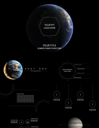 地球全景图极简细线几何图形创意航天科研科技工作总结ppt模板