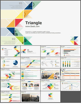 彩色时尚三角形拼接艺术商务PPT模板 (1)