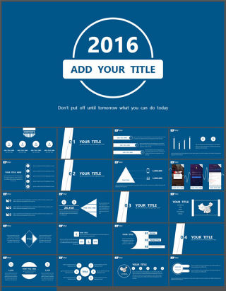 蓝底白调简约商务2016工作总结ppt模板