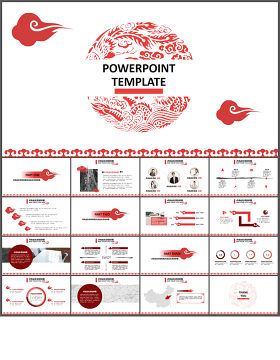创意红色祥云中国风PPT模板