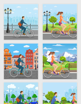 矢量卡通都市单车自行车风景插图