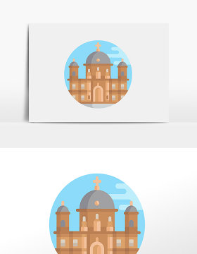 扁平城市风景教堂建筑手绘元素插画