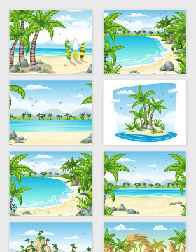 矢量卡通沙滩海边场景插图