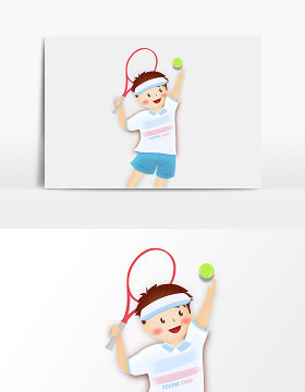 卡通漫画打网球的少年插画元素
