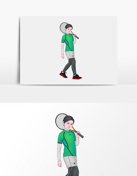 水彩手绘打网球的男孩