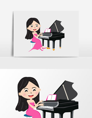 Q版可爱卡通弹钢琴少女