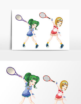 卡通风格网球比赛网球人物矢量元素