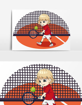 手绘卡通网球小孩网球元素