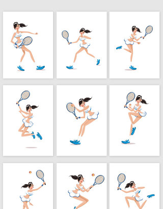 手绘卡通打网球妹子设计元素