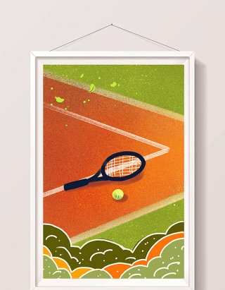 暖色卡通手绘扁平手绘网球插画素材手绘背景