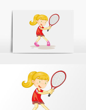 卡通矢量打网球女孩