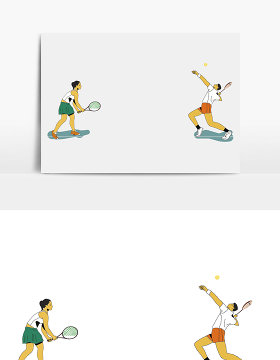 卡通漫画男女网球对决插画元素