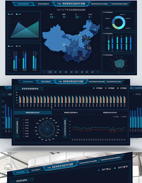 原创科技数据可视化大屏界面设计psd源文件