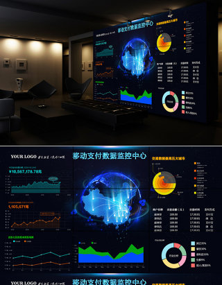 原创移动支付大数据可视化大屏界面-版权可商用
