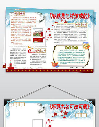 原创word版读书小报名著钢铁是怎样炼成的-版权可商用