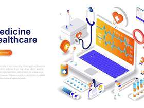医学和医疗保健现代平面设计插画网页模板矢量素材下载