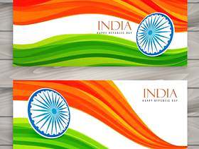 印度国旗横幅背景矢量设计插画