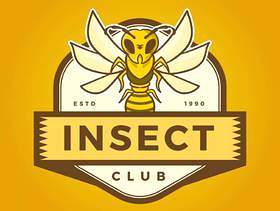 与现代徽章模板传染媒介例证的平的昆虫蜂吉祥人商标