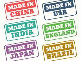 一套在中国，美国，印度，日本，英国制造的橡皮图章