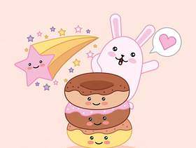 卡哇伊甜猫和甜甜圈明星快乐卡通