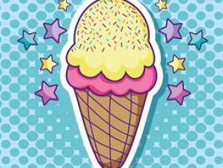 冰淇凌流行艺术动画片有星五颜六色的背景