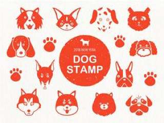 狗脸上的邮票矢量素材