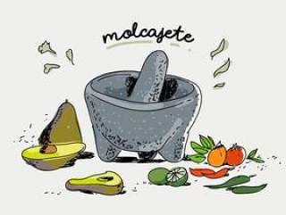 Molcajete墨西哥调味料手拉的传染媒介例证