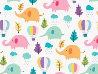 Cute Elephant Pattern Background For Kids.