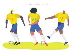 巴西足球人物矢量平面插画