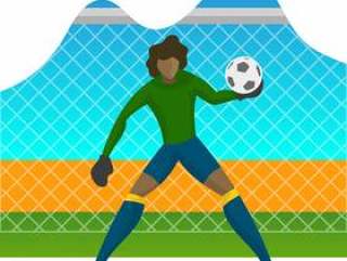 现代极简主义巴西足球世界杯足球守门员球员2018年抓住一个球与渐变背景矢量图