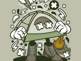 Tent Camp Fire Cartoon