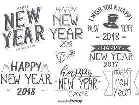 粗略的手绘新年2018年标签