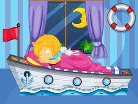 睡觉在她的小船床上的一个女孩