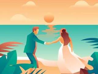 海滩婚礼元素矢量
