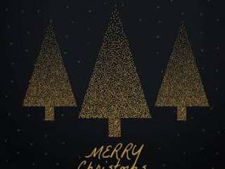时尚圣诞树用黑色背景上的金点