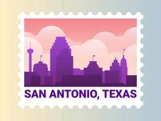 圣安东尼奥德克萨斯州天际线美国邮票的插图