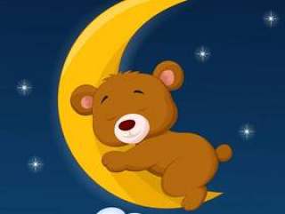 Baby bear sleeping on the moon