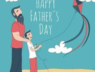 可爱的爸爸和儿子一起放风筝