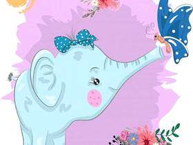 可爱的大象和蝴蝶卡通画