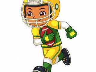 American Football Player Boy Running With Holding Ball.