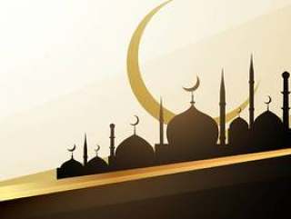 开斋节祝愿与清真寺和月亮的背景