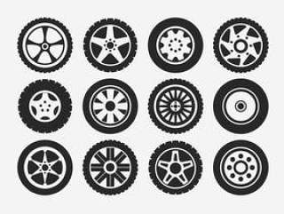 轮毂罩轮胎和车轮图标集