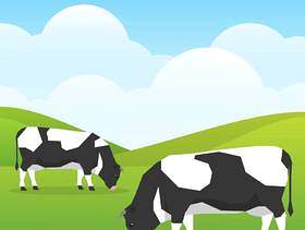 母牛在自然背景例证的一个好晴天领域吃草